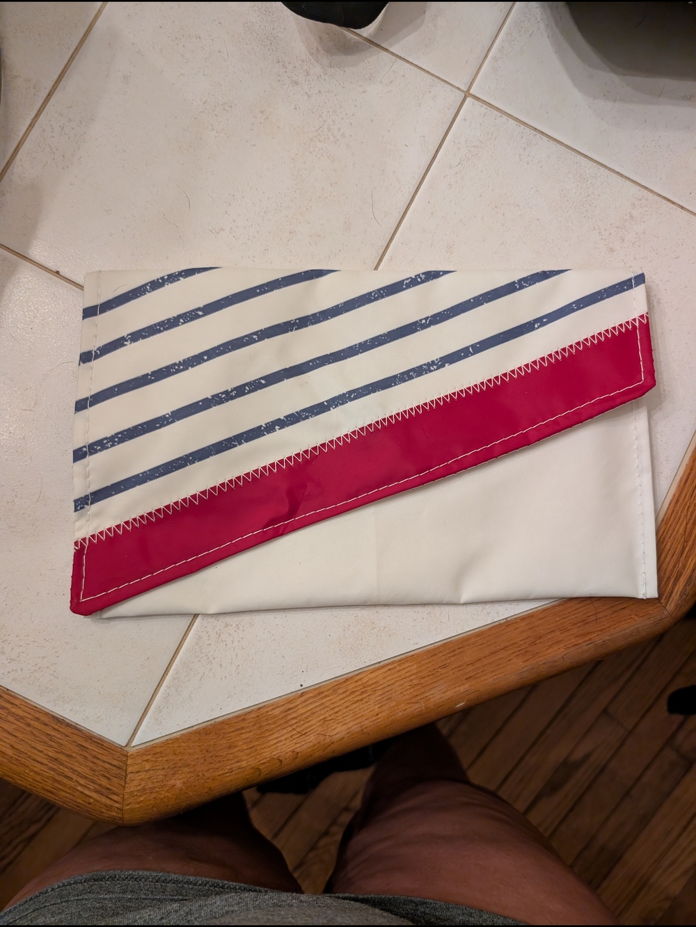 White & Navy Stripe Clutch with Pink Trim
